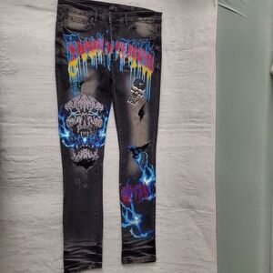 Men's GFTD Black Skinny Jeans with Neon Graphics
